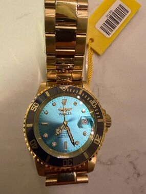 Invicta automatic Gold Watch with Light Blue Dial